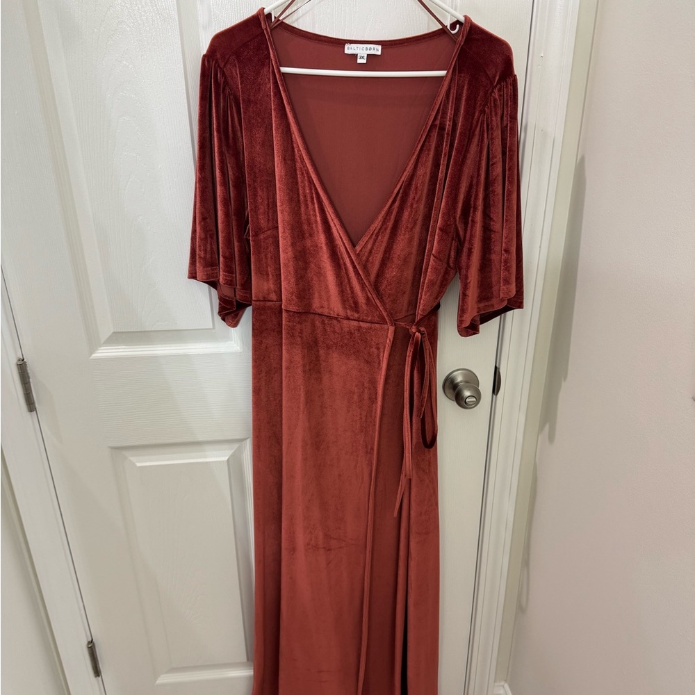 Baltic Born 3X Rust Velvet Wrap Dress